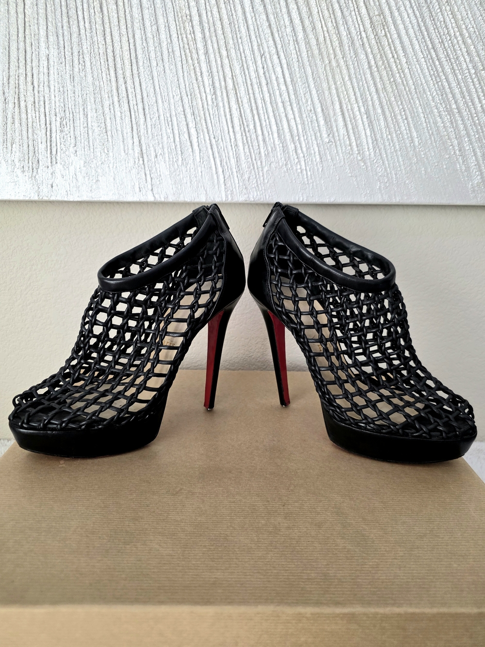 Christian Louboutin Black Leather Caged Ankle Booties Heels EU 38.5 / Fits US 8 - Picture 7 of 14